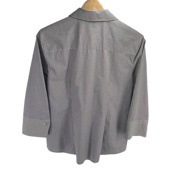 Foxcroft Wrinkle Free checkered Fitted Plaid Button Down Ruffle Blouse Size 10 - Picture 4 of 11